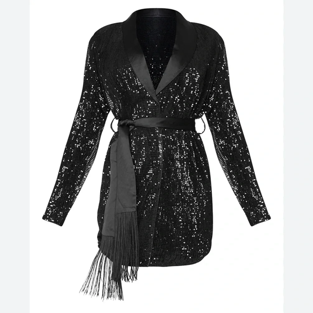 PrettyLittleThing Black Sequin Mini Dress - Picture 2 of 5